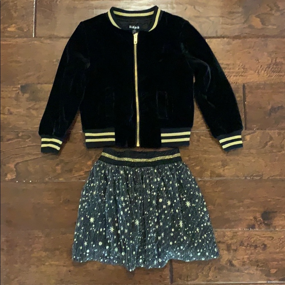 Kidpik velour bomber jacket with matching skirt